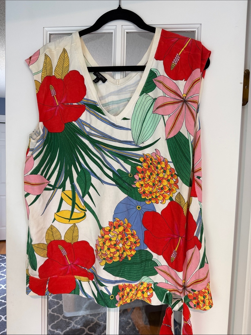 Talbots Tropical Floral Top - White, Red, Pink, Green